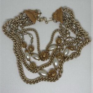 Vintage Gold Chain Layered Necklace with Faux Pearl